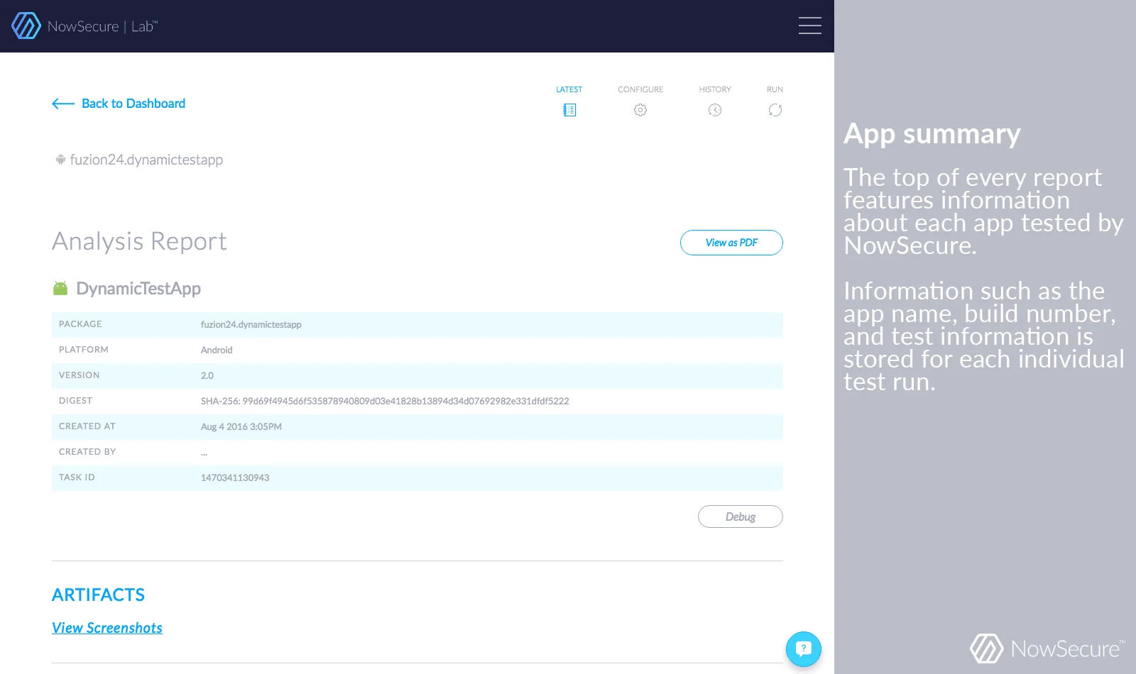 NowSecure MARM dashboard hero showing continuous mobile risk monitoring output