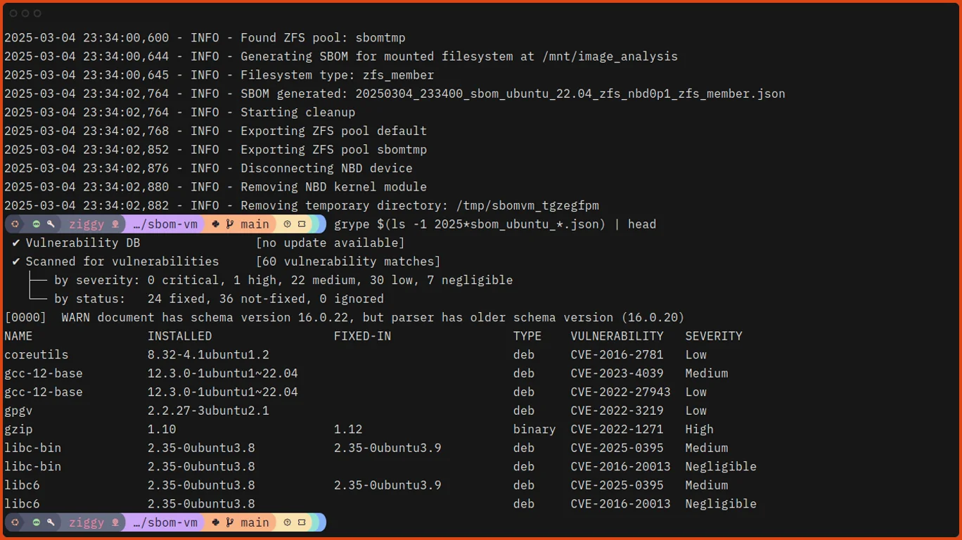 Anchore's official Syft plus Grype workflow showing syft piping a CycloneDX SBOM directly into grype to scan for CVEs in a single command chain