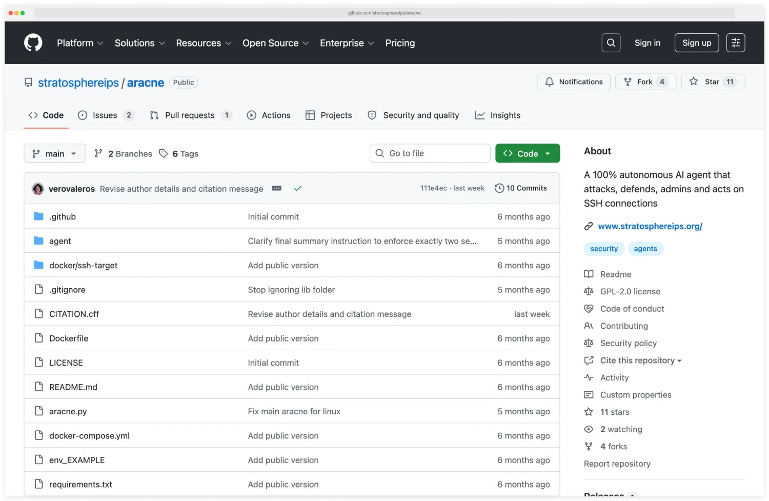 ARACNE GitHub repository showing autonomous SSH pentesting agent with 60% success rate