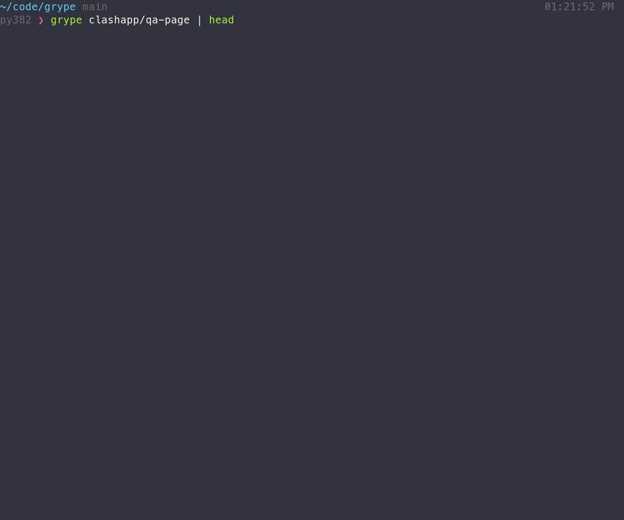 Anchore Grype terminal demo scanning a container image and listing CVEs by severity with fixed-version remediation hints