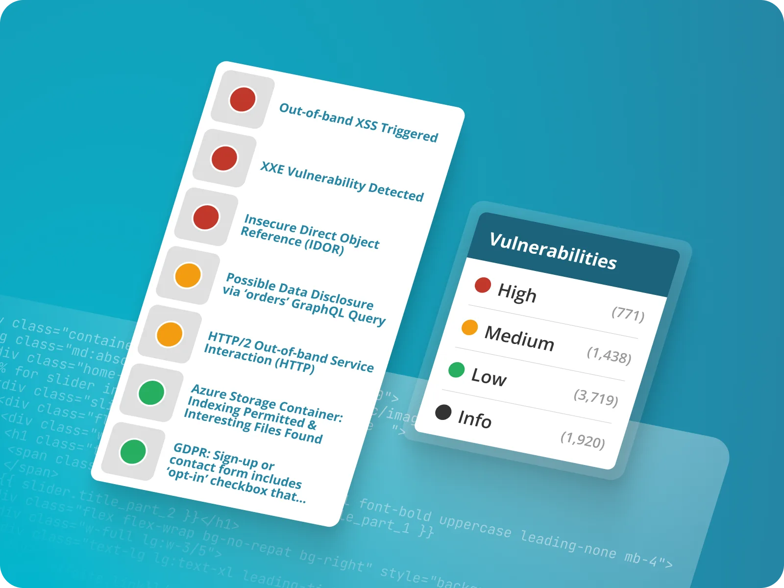 AppCheck detection results showing vulnerability findings with severity ratings