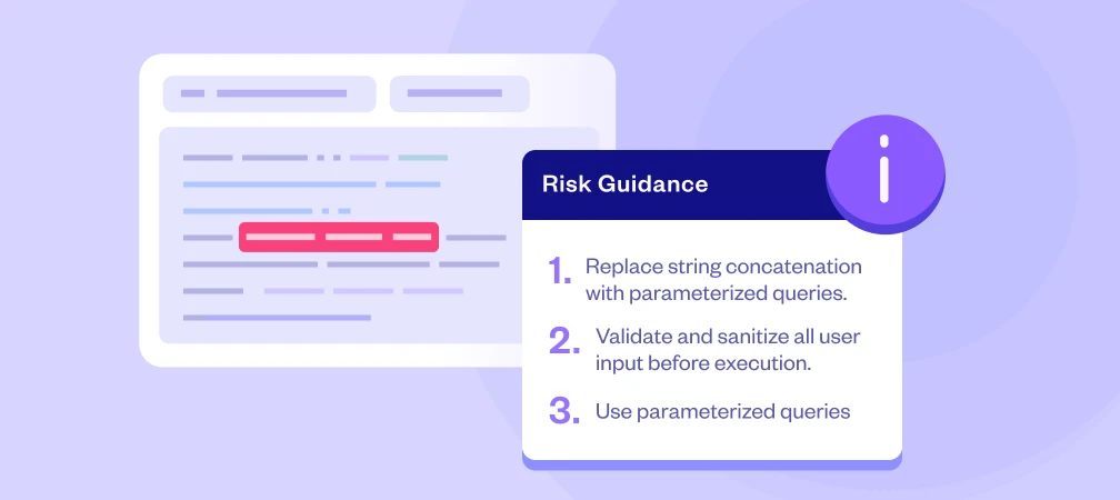 Checkmarx One risk guidance showing remediation steps for code vulnerabilities