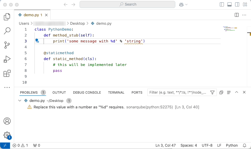 SonarQube for IDE showing detailed rule description and remediation guidance
