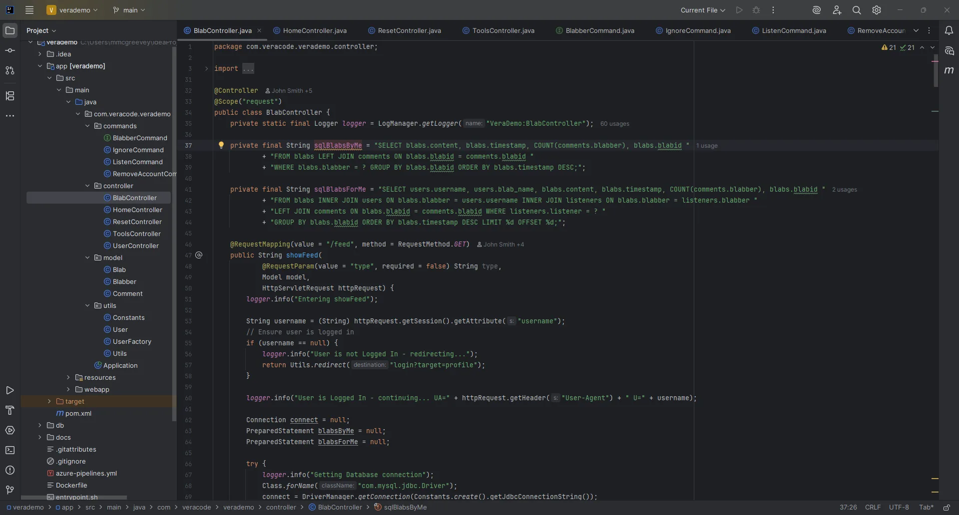 Veracode direct source code scanning interface showing scan configuration